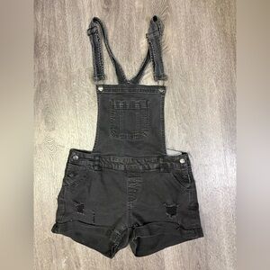 Wax Jeans Women’s Medium Black Short Overalls Shortalls Distressed Denim Cuffed